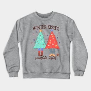 Christmas Lovers Winter Kisses Snowflake Wishes Cute Christmas Trees Crewneck Sweatshirt